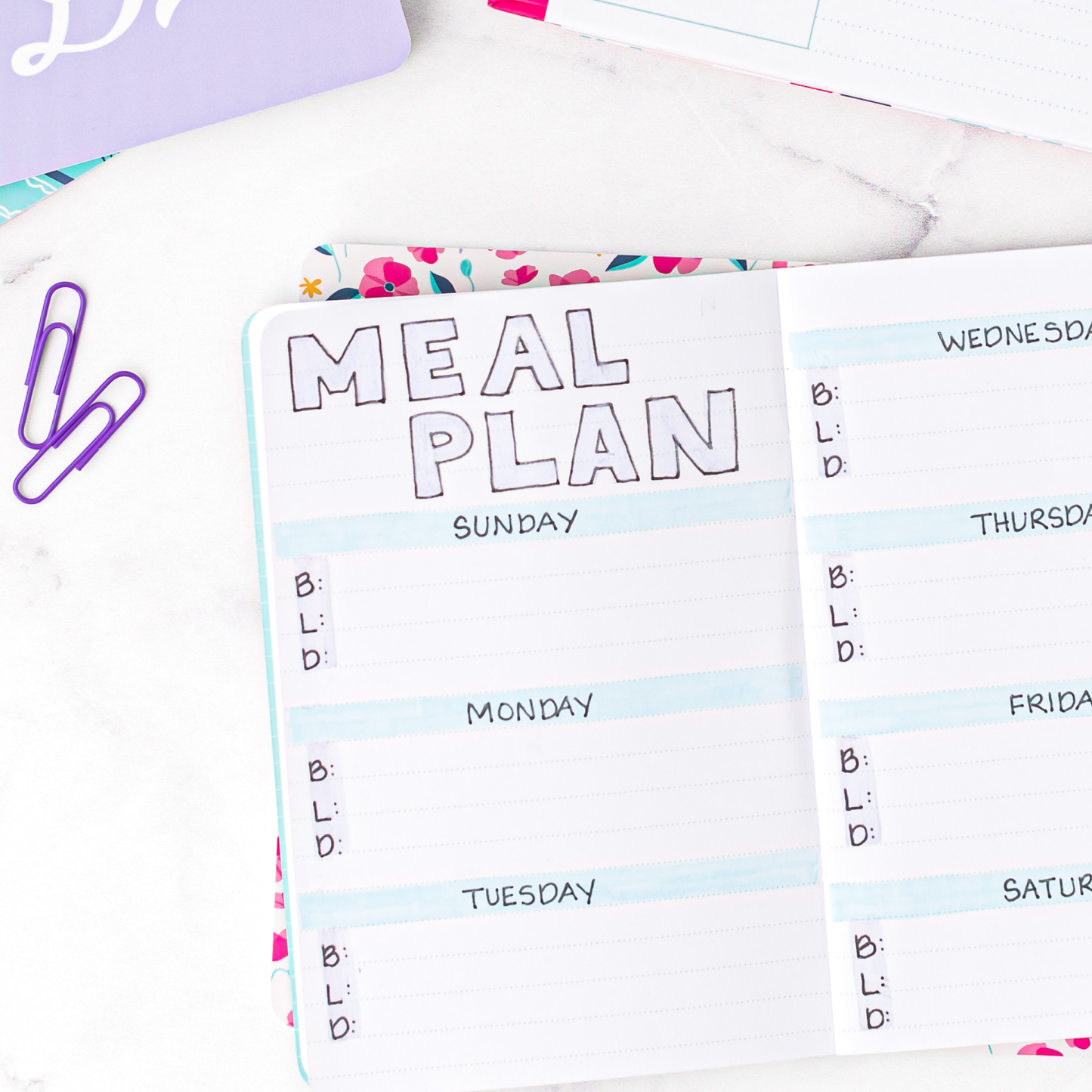 A Meal Plan drawn into the mini notebook