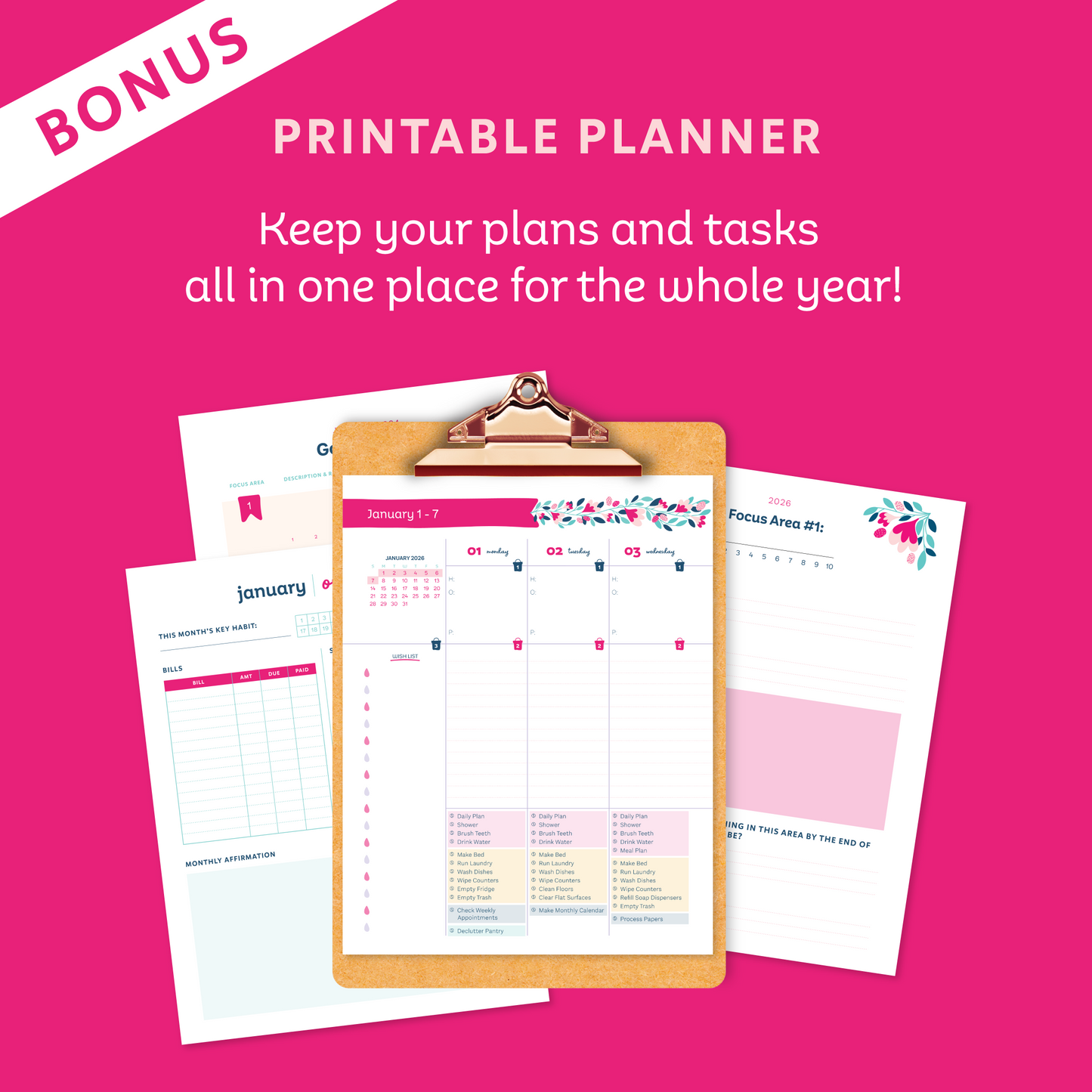 Bonus Printable Planner: Keep your plans and tasks all in one place for the whole year!