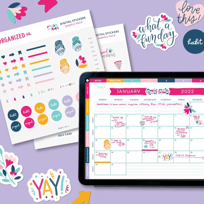 Digital Sticker Sample Pack (included in the 2025 Get Organized HQ Planner)