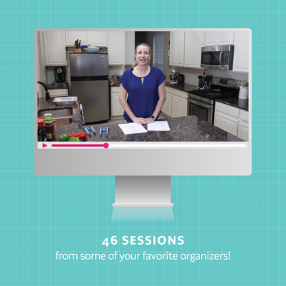 A mockup of a video of Erin Chase on a computer representing 46 sessions from some of your favorite organizers!
