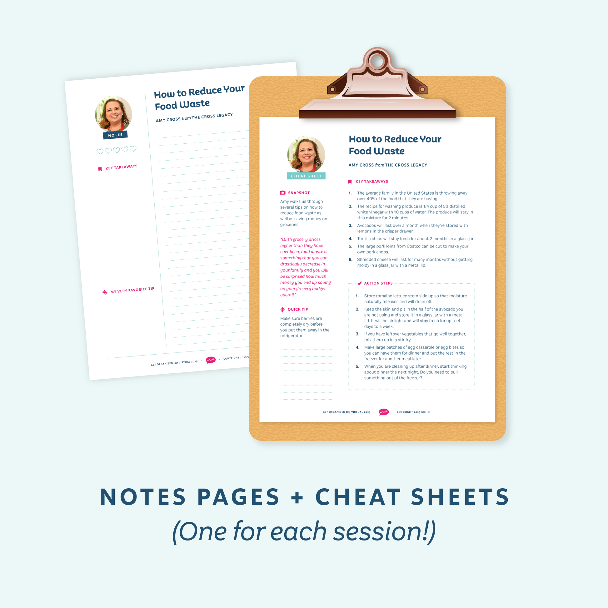 Notes pages and cheat sheets (One for each session!)