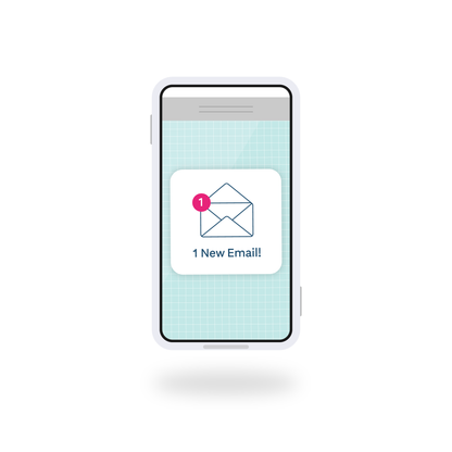 Phone with a '1 New Email' notification.