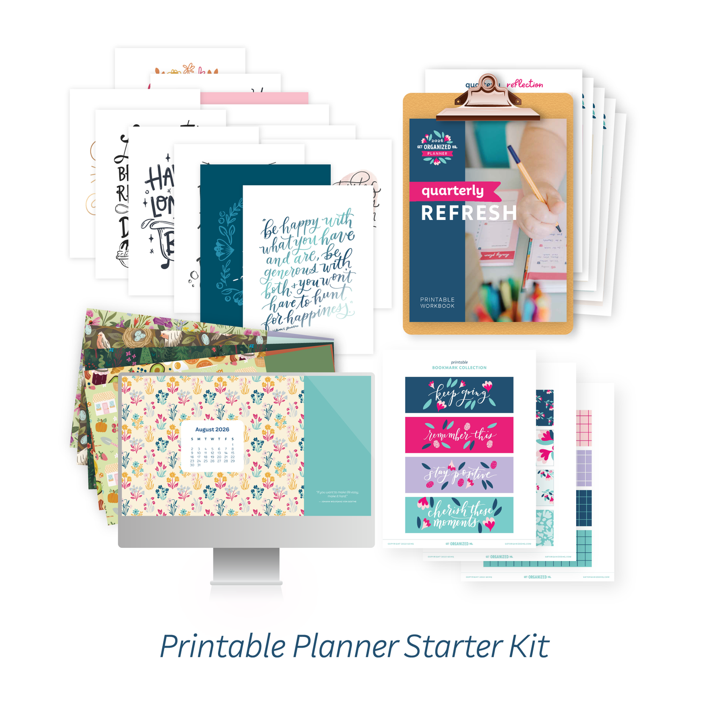 Printable Planner Starter Kit (art print collection, quarterly refresh, desktop wallpapers, printable bookmarks)