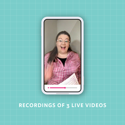 Phone screen displaying a video of Laura Smith in a checkered shirt, representing recordings of 3 Live Videos.