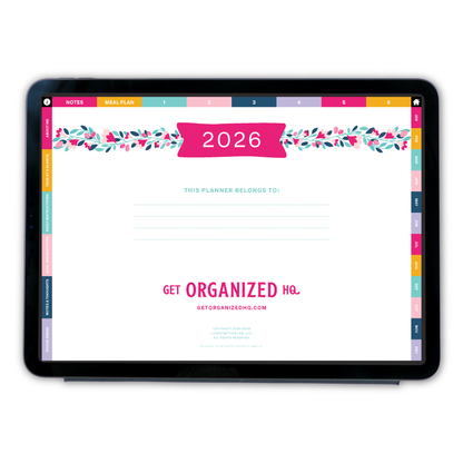 Digital planner interface with 2026 date on a tablet screen