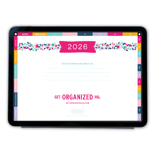 Digital planner interface with 2026 date on a tablet screen