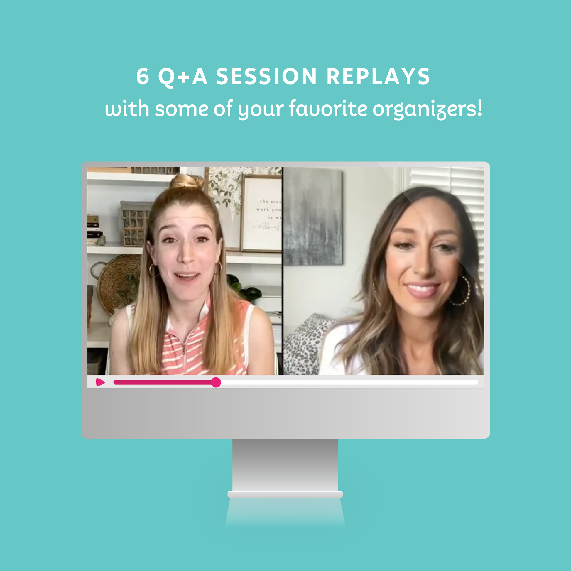 A mockup of an interview with Jordan Page and Tasha Lorentz, representing 6 Q+A session replays with some of your favorite organizers