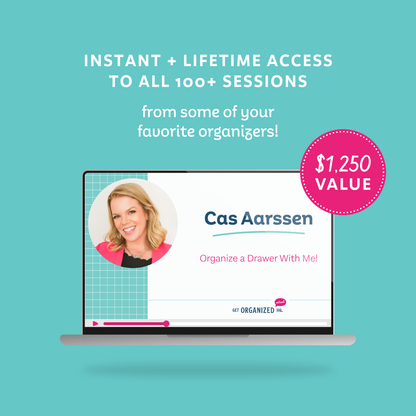 A mockup of Cas Aarssen's session playing on a computer representing instant and lifetime access to all 100+ sessions ($1,250 value) from some of your favorite organizers!