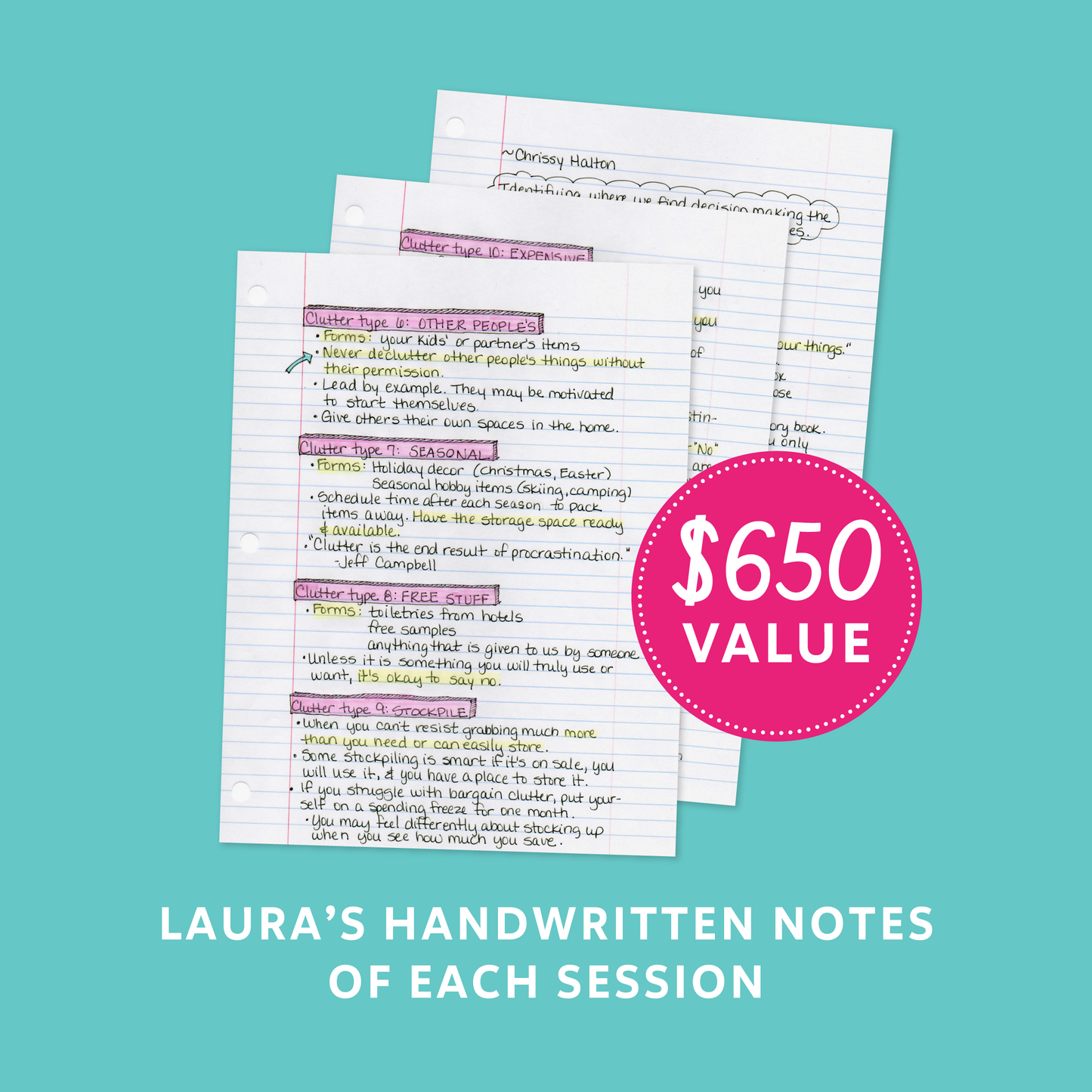 Laura's handwritten notes of each session ($650 value)