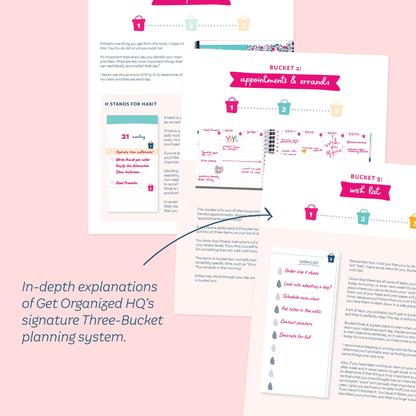 In-depth explanations of Get Organized HQ's signature Three-Bucket planning system