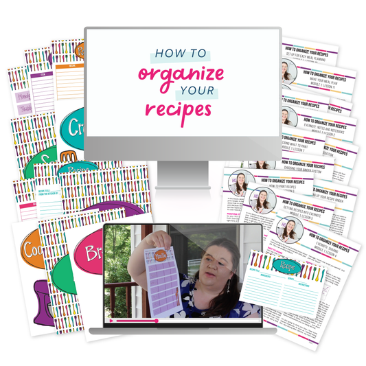 A mockup of everything included in the organizing recipes course