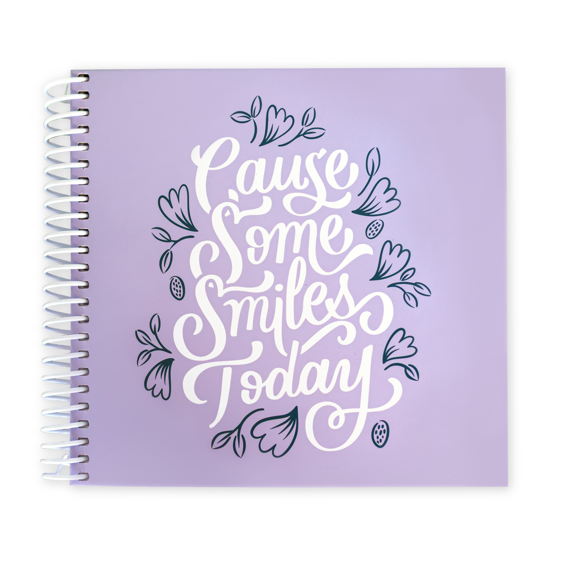 Purple planner with 'Cause Some Smiles Today' text on a white background