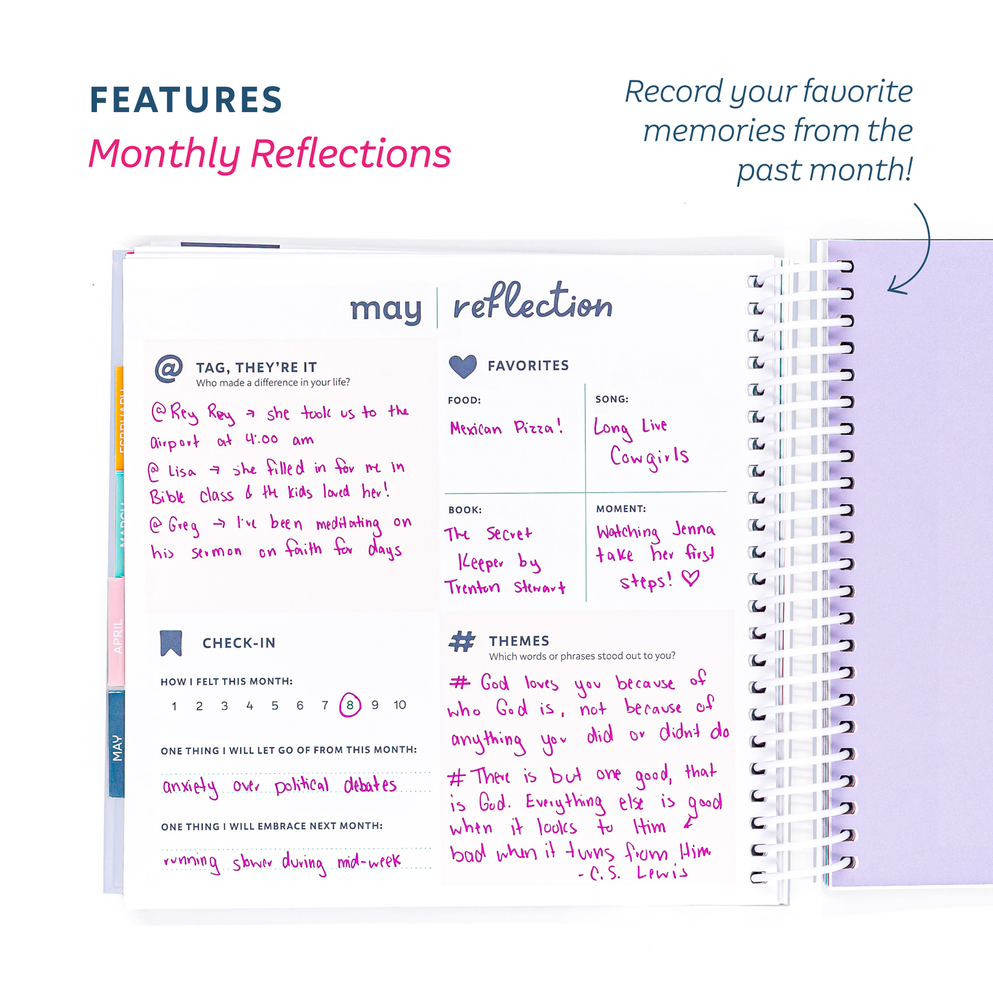 Record your favorite memories from the past month with the Monthly reflection page