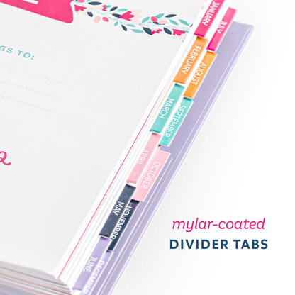 Colorful mylar-coated divider tabs on a white background
