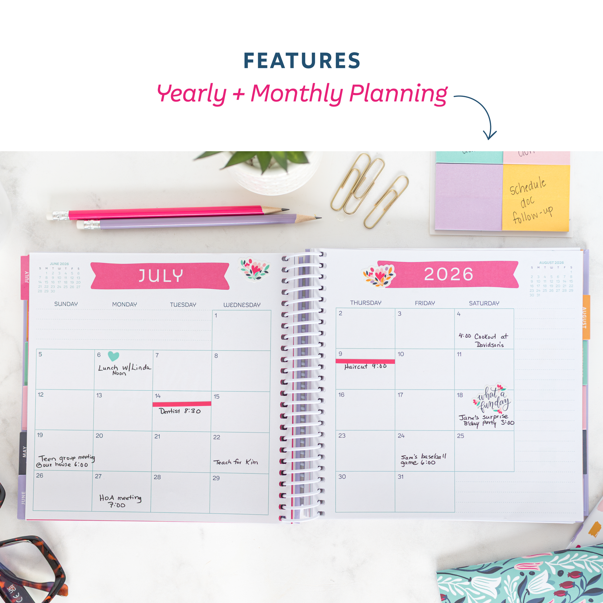 Yearly and monthly planning pages