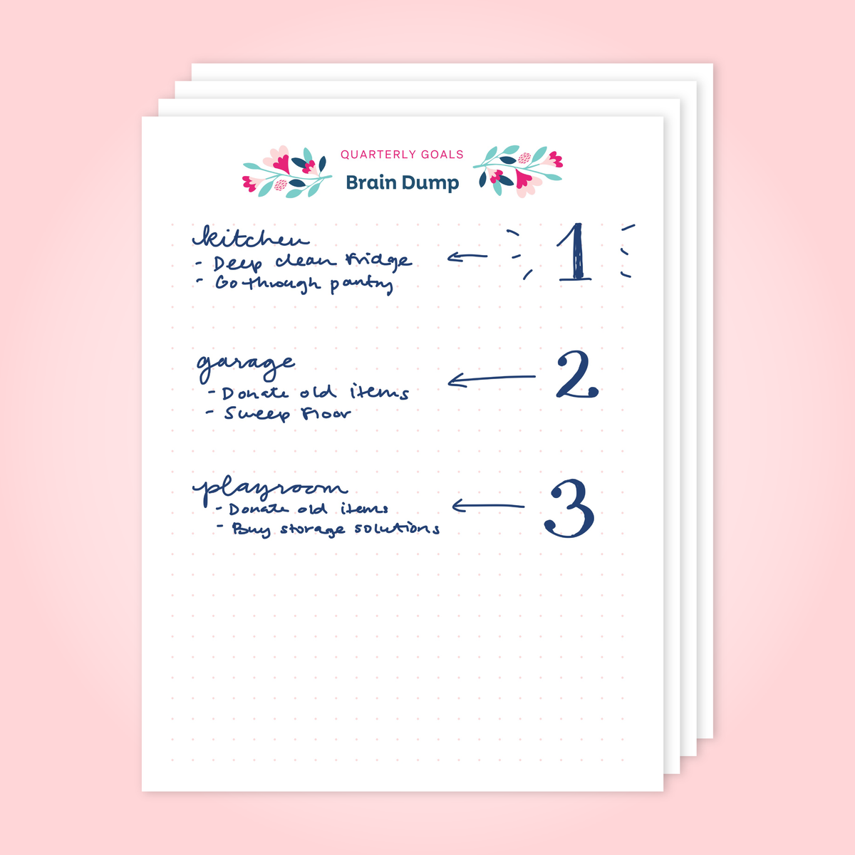 Quarterly Goals Brain Dump Pages with a dotted grid space for notes.