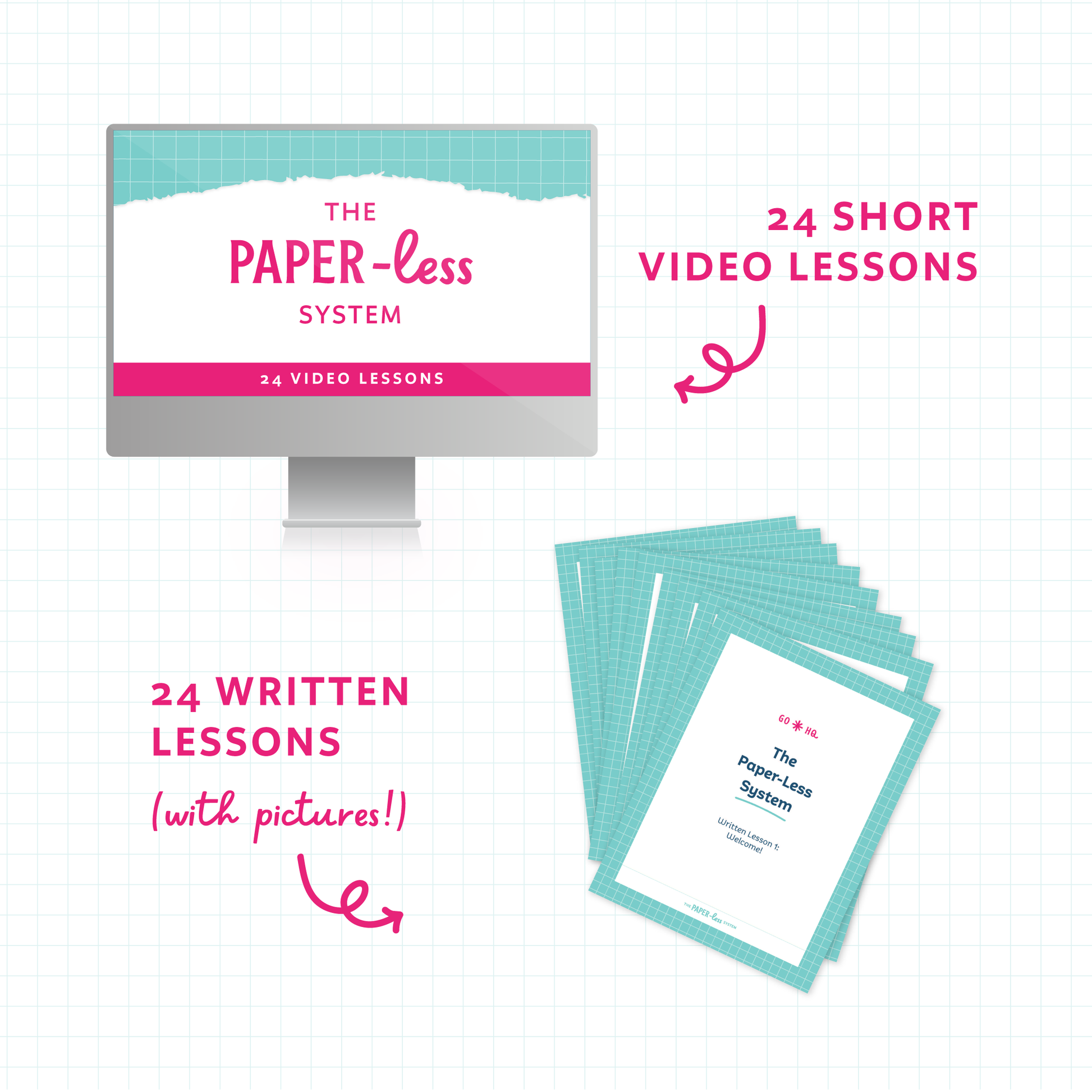 24 short video lessons, and 24 written lessons with pictures